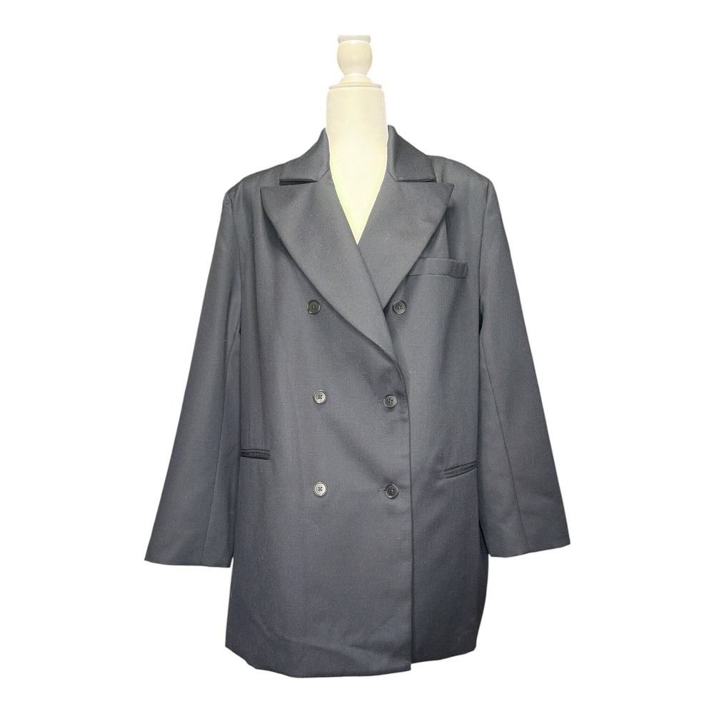 RARE NWT Caron Callahan Wool Mohair Blazer Double Breasted Black Peak Lapel L